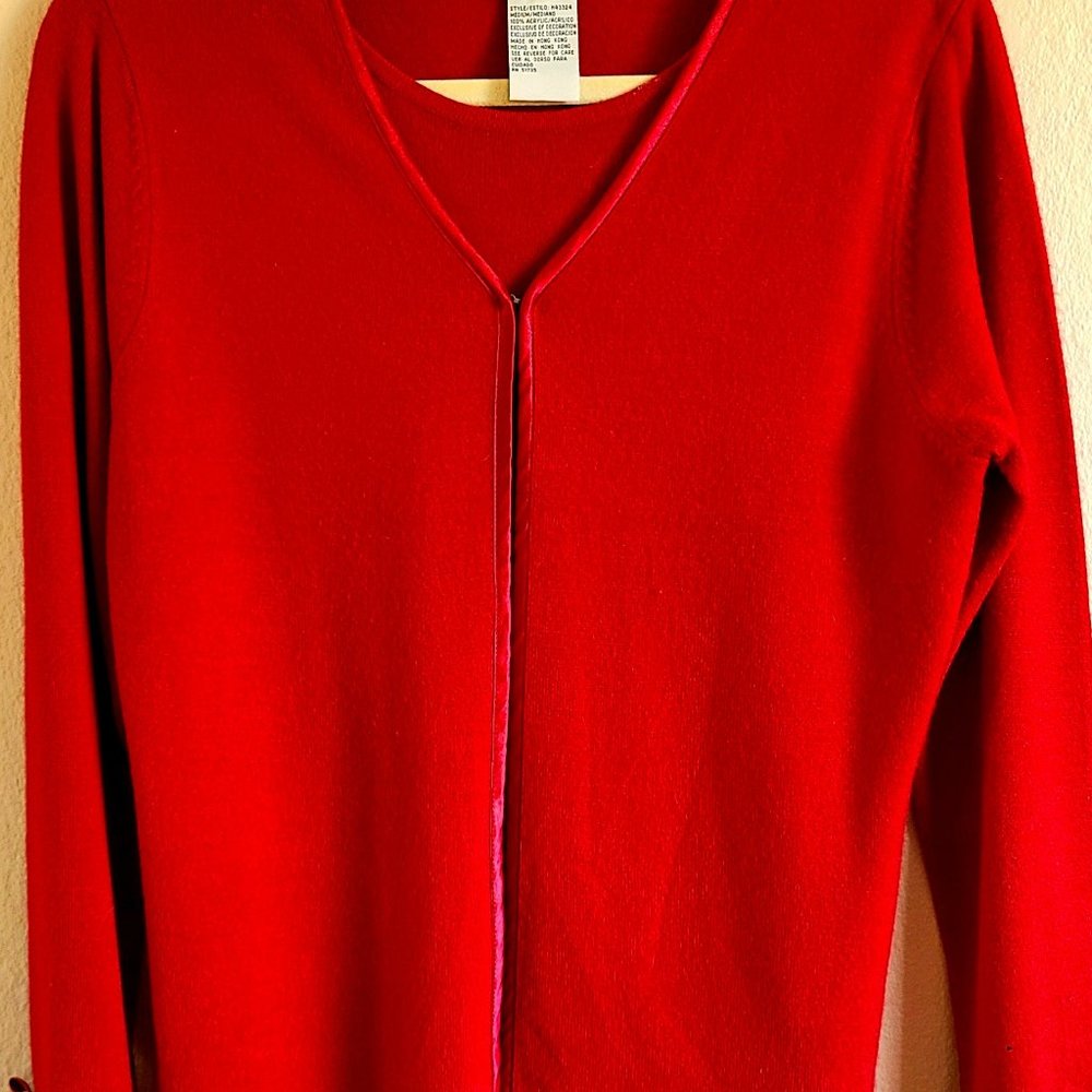 Women's SAG Harbor - Blood Red Color Top/Cardigan - Size M- Made in HongKong